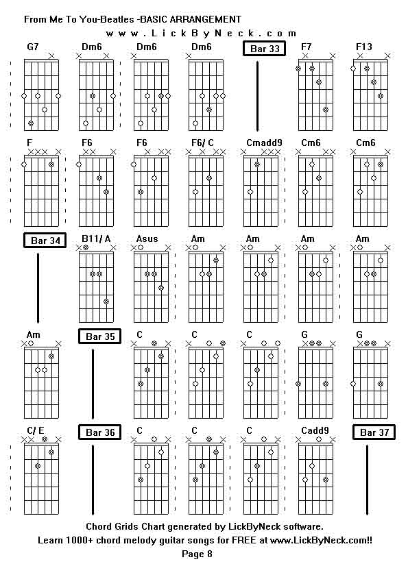 Chord Grids Chart of chord melody fingerstyle guitar song-From Me To You-Beatles -BASIC ARRANGEMENT,generated by LickByNeck software.